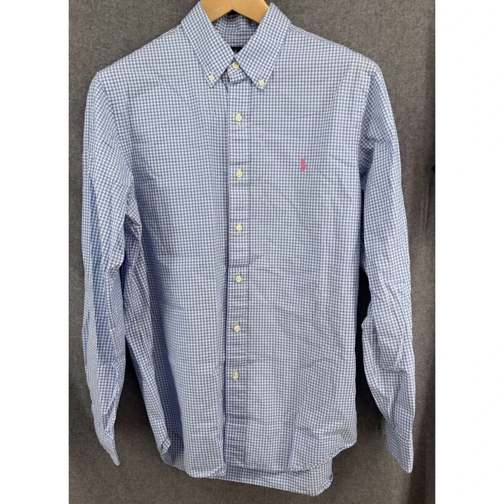 Polo Ralph Lauren Light Blue White Gingham Check Button Down Mens Large